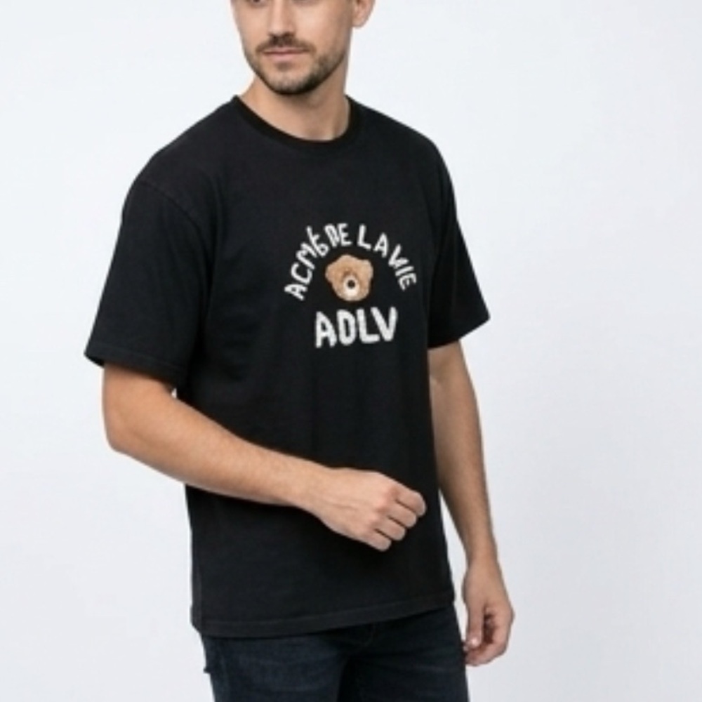 Black ACNE DE LA VIE ADLV Black Teddy Cotton Oversized Graphic Tee Mens1 Med/Lg
